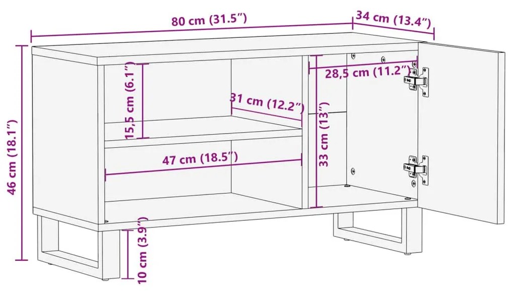 Έπιπλο Τηλεόρασης 80x34x46 εκ. από Μασίφ Ξύλο Ακακίας - Καφέ