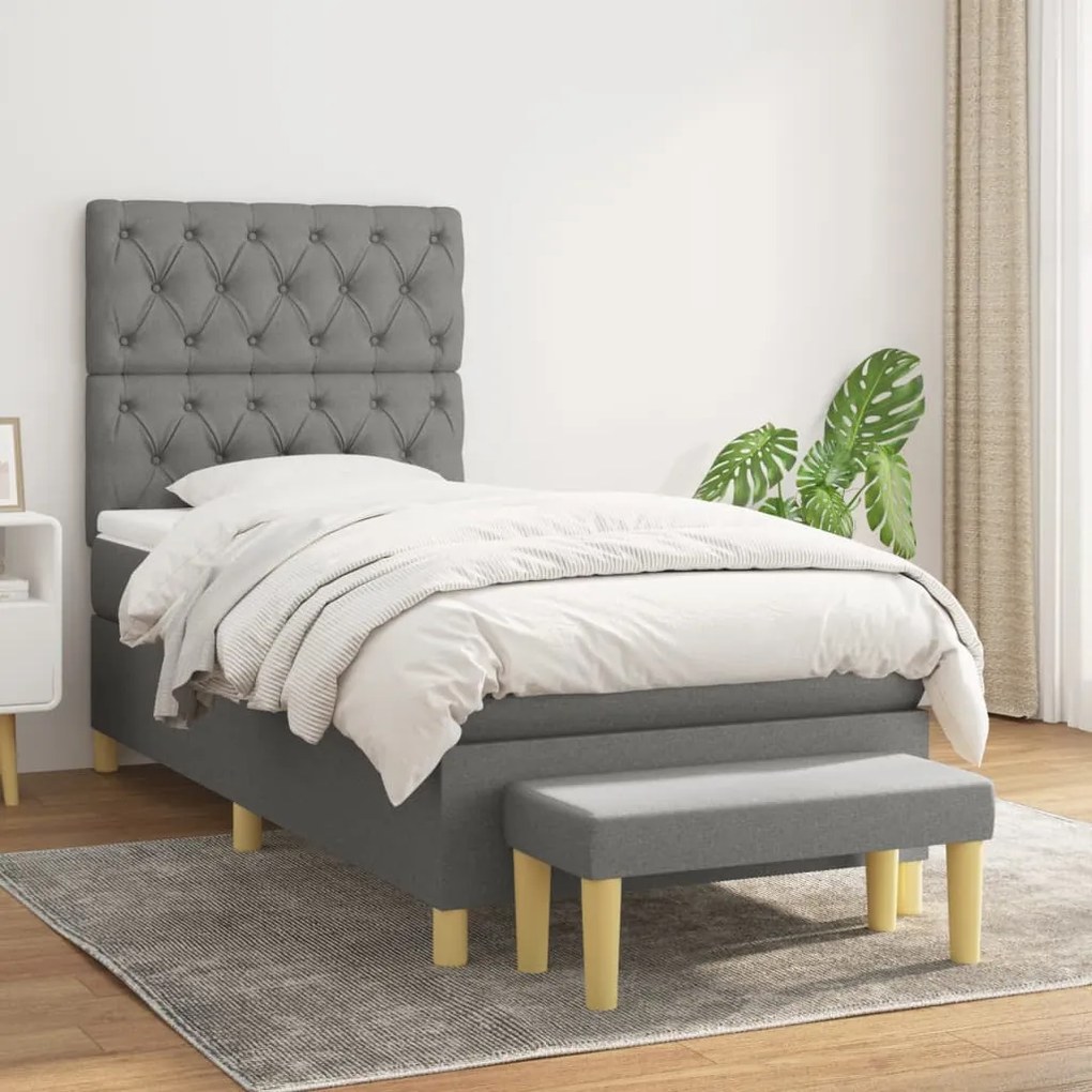 vidaXL Κρεβάτι Boxspring με Στρώμα Σκούρο Γκρι 80x200 εκ. Υφασμάτινο