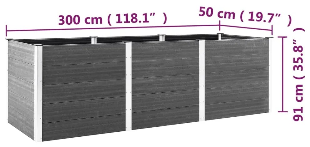 vidaXL Ζαρντινιέρα Κήπου Υπερυψωμένη Γκρι 300 x 50 x 91 εκ. από WPC