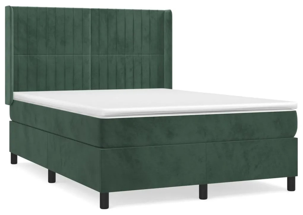 vidaXL Κρεβάτι Boxspring με Στρώμα Σκούρο Πράσινο 140x200εκ. Βελούδινο