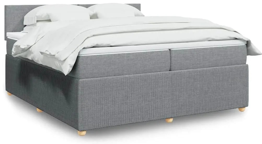 vidaXL Κρεβάτι Boxspring με Στρώμα Ανοιχτό Γκρι 200x200 εκ. Υφασμάτινο