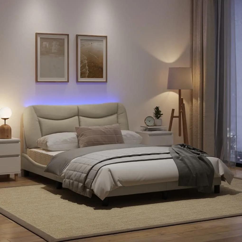 Πλαίσιο Κρεβατιού με LED Κρεμ 140x190 εκ. Υφασμάτινο - Κρεμ