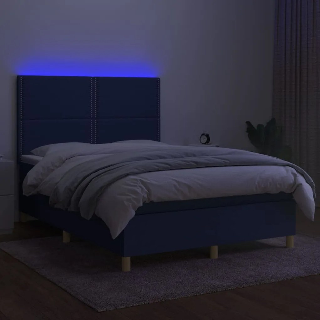 vidaXL Κρεβάτι Boxspring με Στρώμα & LED Μπλε 140x200 εκ. Υφασμάτινο