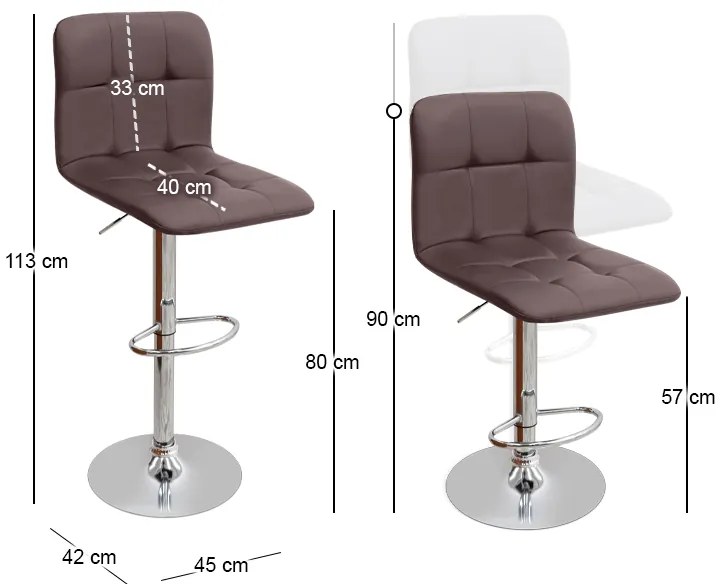 Σκαμπό μπαρ Carmelo Megapap με ρυθμιζόμενο ύψος PU καφέ - βάση χρωμίου 45x42x90/113εκ.