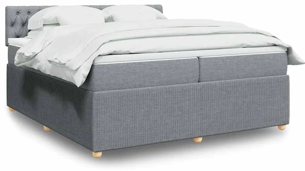 vidaXL Κρεβάτι Boxspring με Στρώμα Ανοιχτό Γκρι 200x200 εκ. Υφασμάτινο