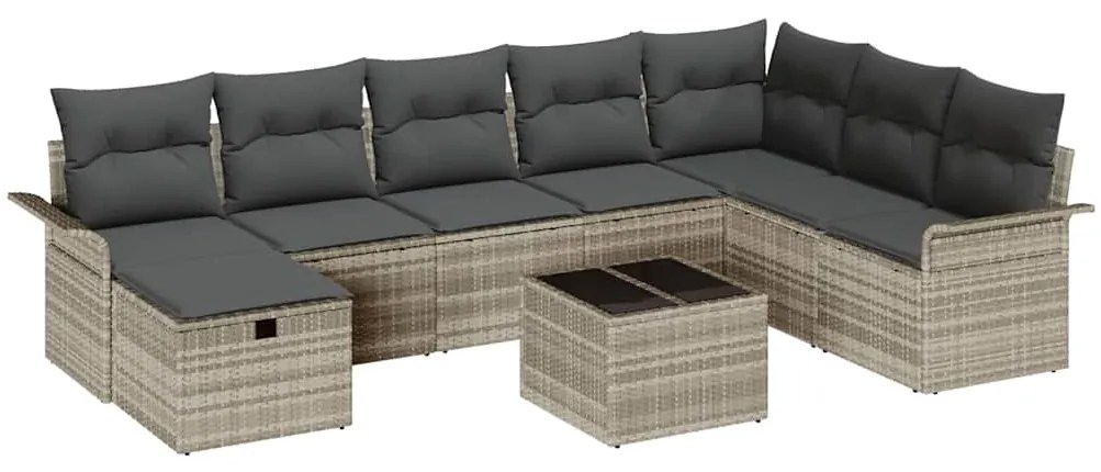 vidaXL Σετ Καναπέ Κήπου με μαξιλάρι 9 pcs Ανοιχτό γκρι συνθετικό ρατάν