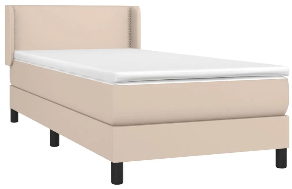 vidaXL Κρεβάτι Boxspring με Στρώμα Καπουτσίνο 90x190εκ.από Συνθ. Δέρμα