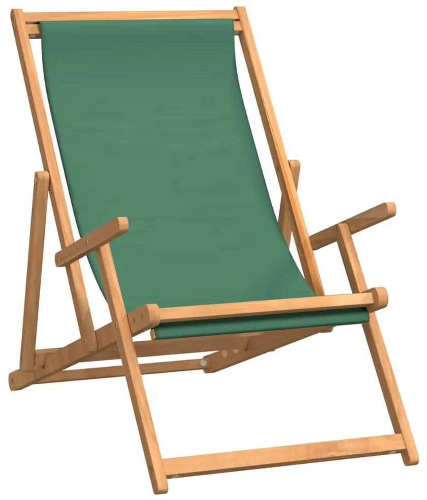 Καρέκλα Παραλίας Πτυσσόμενη Πράσινη από Μασίφ Ξύλο Teak - Πράσινο