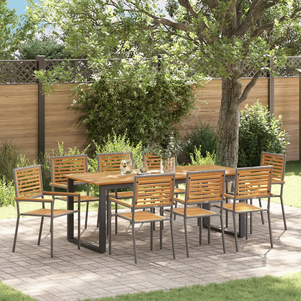 vidaXL Σετ τραπεζαρίας κήπου 9 pcs Γκρι 200 x 90 x 75 cm