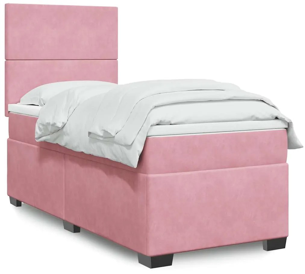 vidaXL Κρεβάτι Boxspring με Στρώμα Ροζ 90x190 εκ. Βελούδινο