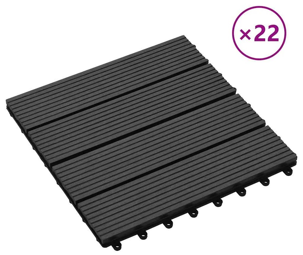 vidaXL Πλακάκια Deck 22 τεμ. Μαύρα 30 x 30 εκ. 2 μ² από WPC