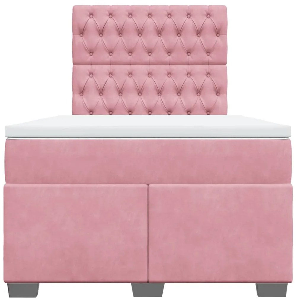 vidaXL Κρεβάτι Boxspring με Στρώμα Ροζ 120x190 εκ. Βελούδινο