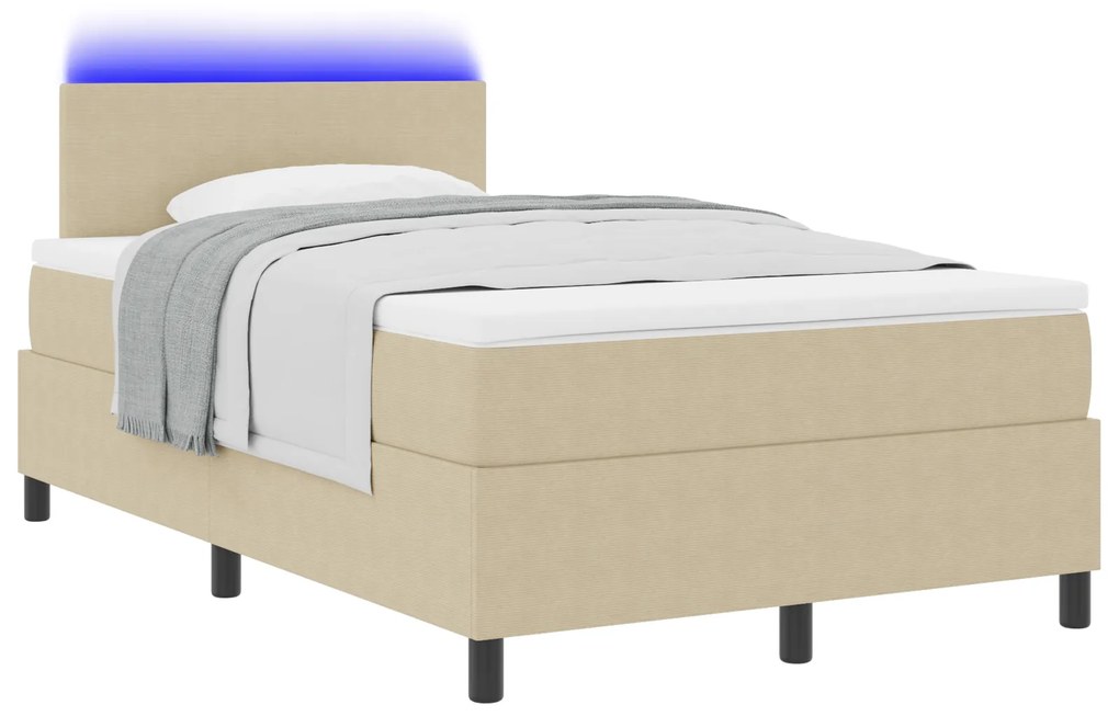 vidaXL Κρεβάτι σπαστής βάσης με Στρώμα & LED Φως Μπεζ 120x200 εκ. Ύφασμα βελόνα