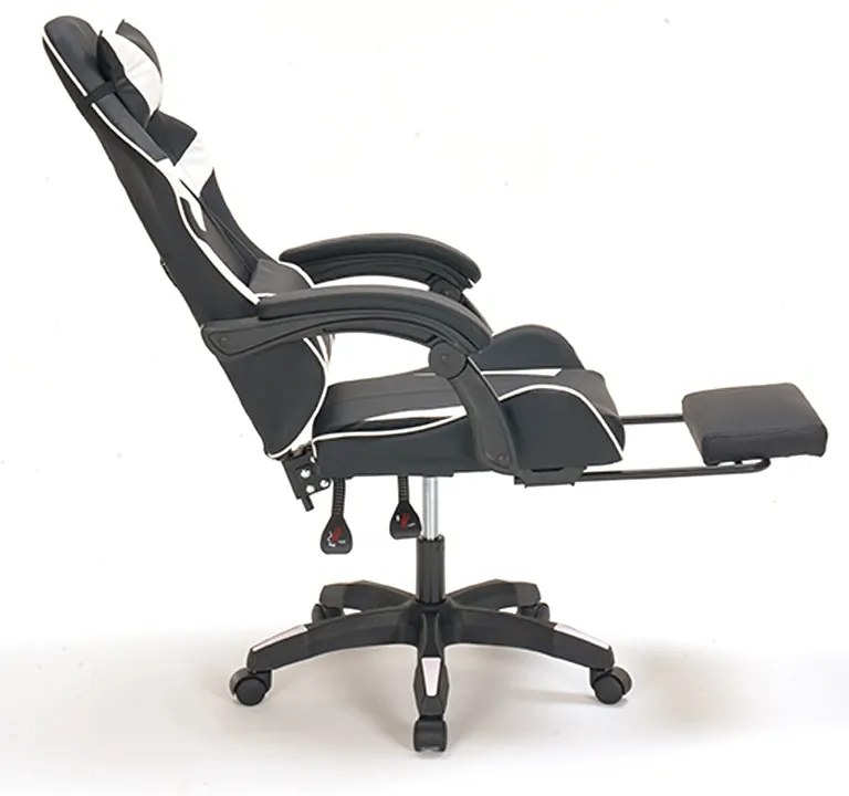 A9937 ΜΑΥΡΟ/ΛΕΥΚΟ PVC ΠΟΛΥΘΡΟΝΑ GAMING/ΜΕ ΥΠΟΠΟΔΙΟ 64X59X43-112/53-125εκ.