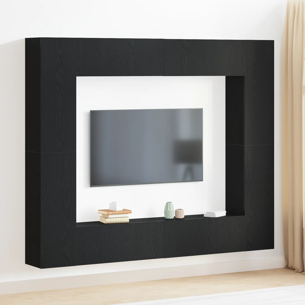 vidaXL Ντουλάπι TV 8 pcs Μαύρο 221 x 30 x 180 εκ. Επεξεργασμένο ξύλο