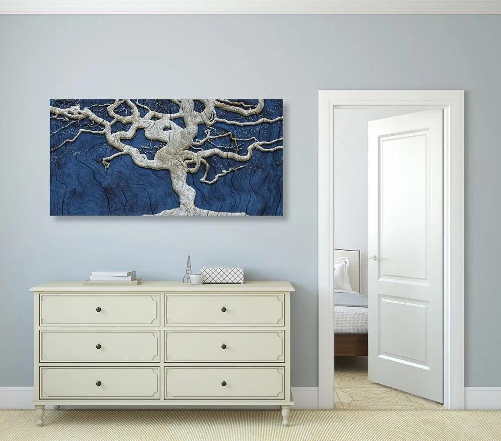 Αφηρημένη εικόνα δέντρο σε ξύλο με μπλέ αντίθεση - 100x50
