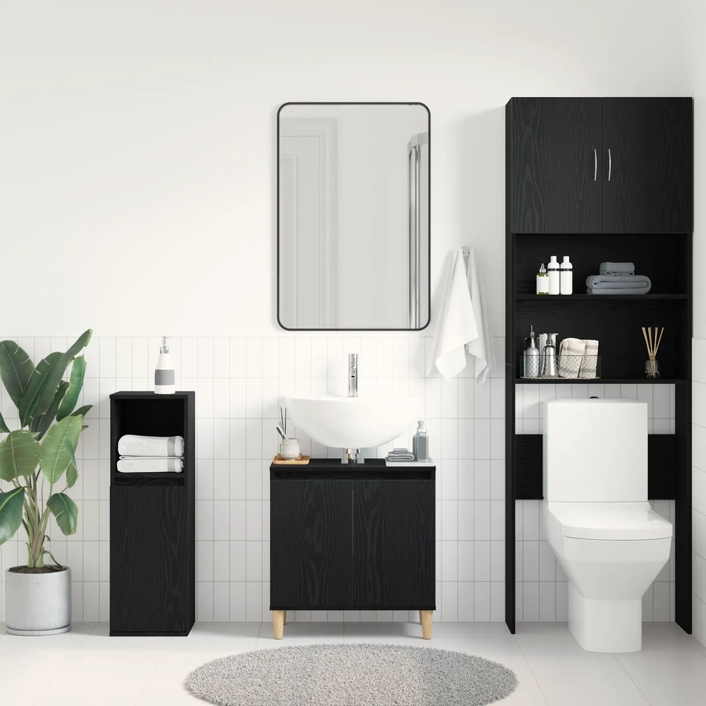 vidaXL Ντουλάπι Νιπτήρα Μαύρο Δρυς 58x33x60 εκ. Επεξεργασμένο Ξύλο