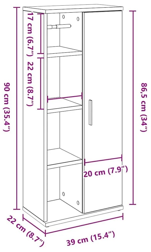 Ντουλάπι μπάνιου με θήκη για ρολά Λευκό 39x22x90 cm - Λευκό