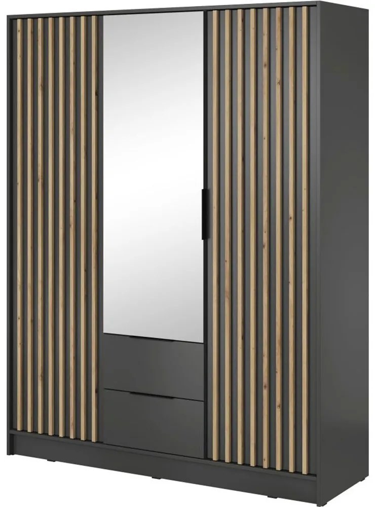 Nτουλάπα Τρίφυλλη Nelly 24_3Dm_grf Με Καθρέπτη 155x200x51cm Graphite-Natural Τρίφυλλη