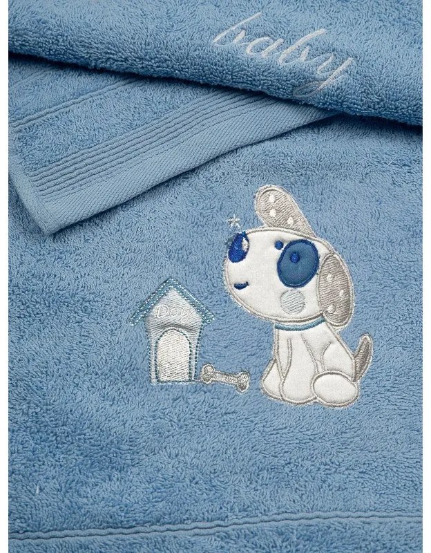 Σετ πετσέτες κεντητές Dog 07 Blue/Blue