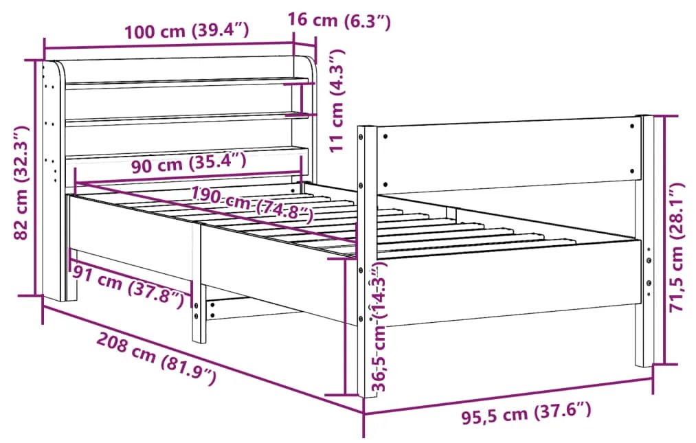 ΣΚΕΛΕΤΟΣ ΚΡΕΒΑΤΙΟΥ ΧΩΡΙΣ ΣΤΡΩΜΑ 90X190 ΕΚ ΜΑΣΙΦ ΞΥΛΟ ΠΕΥΚΟΥ 3306948