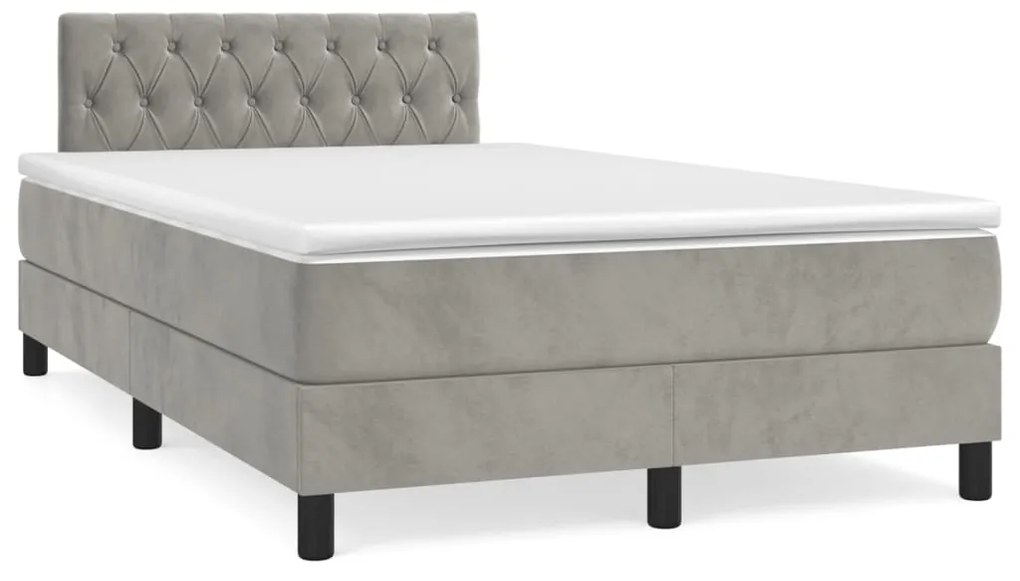 vidaXL Κρεβάτι Boxspring με Στρώμα Ανοιχτό Γκρι 120x190 εκ. Βελούδινο