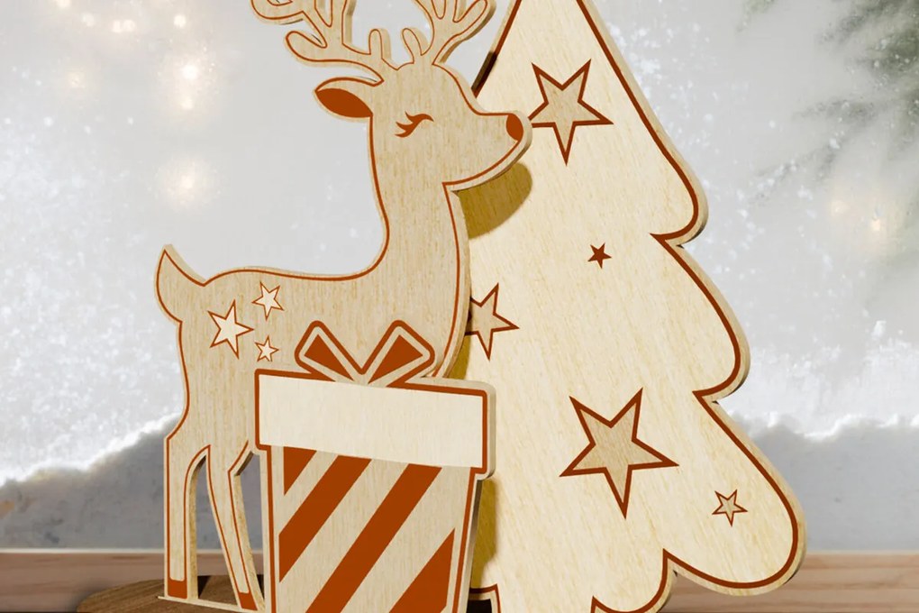 Σετ των 3 Intra απο ξύλο plywood 3mm-4mm πάχος Πρότυπο διακοσμητικό περίπτερο Χριστουγέννων ελαφιών Δίασταση 2x2 cm INTRAFABR-108252502