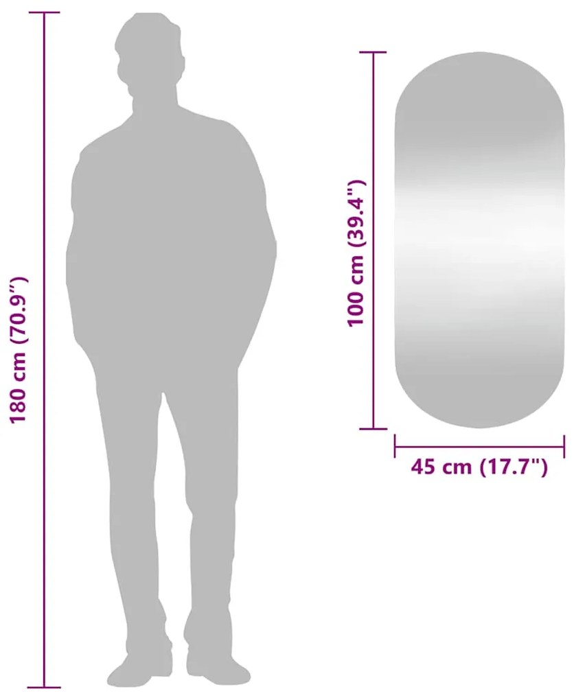 vidaXL Καθρέφτης Τοίχου Οβάλ 45 x 100 εκ. από Γυαλί