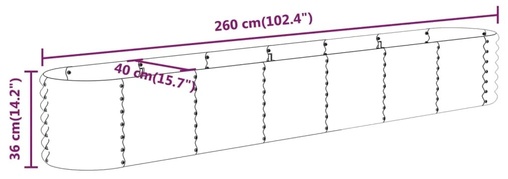 vidaXL Ζαρντινιέρα Καφέ 260x40x36 εκ. Ατσάλι με Ηλεκτρ. Βαφή Πούδρας