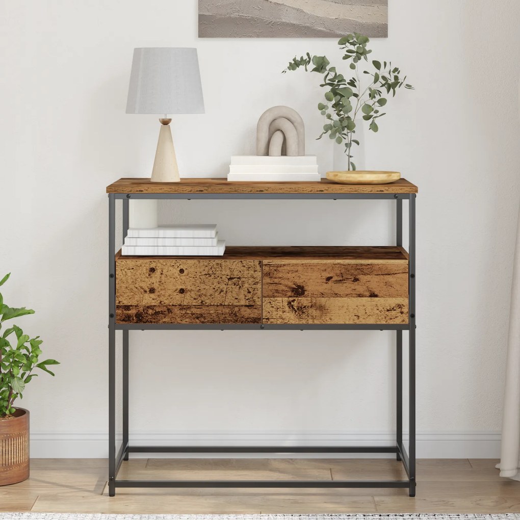 vidaXL Τραπέζι κονσόλας Παλιό Ξύλο 75x40x75 εκ. Συνθετικό Ξύλο και Χάλυβας