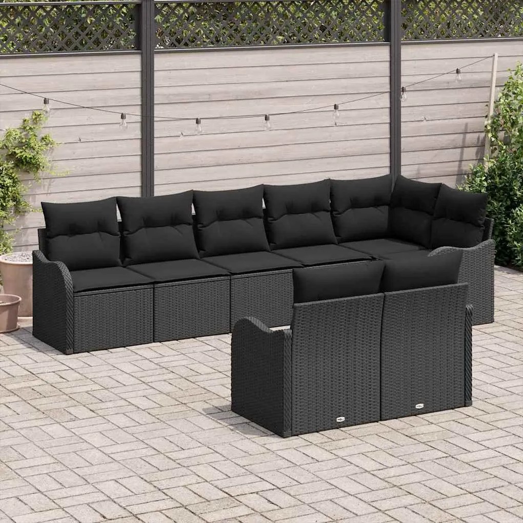 vidaXL Σετ Καναπέ Κήπου με μαξιλάρι 8 pcs Μαύρο Πολυ ράταν