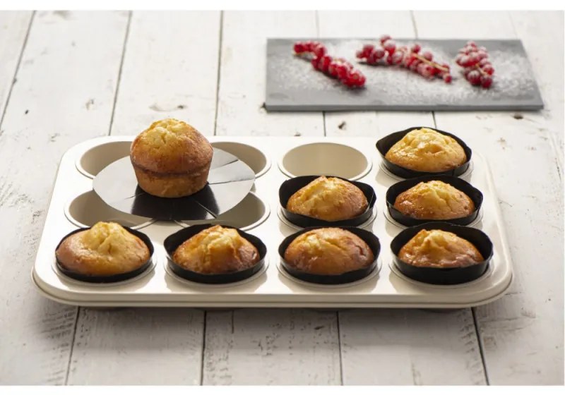 NoStik 1DDD690 Αντικολλητικό Muffin Liner, 12 τμχ, Επαναχρησιμοποιήσιμο, Αντικολλητικό, Μαύρο