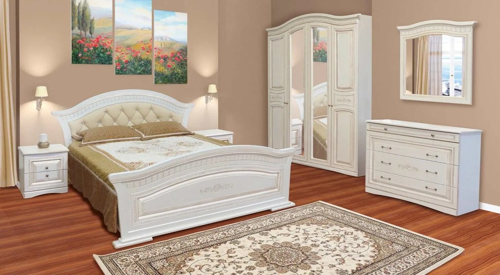 Κρεβάτι Υπέρδιπλο Ξύλινο BETHINA White/ White Wood 200x160cm