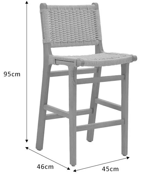 Σκαμπό μπαρ Julien rubberwood φυσικό-έδρα φυσικό σχοινί 45x46x95εκ