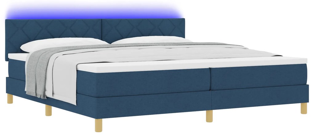 vidaXL Κρεβάτι Box Spring με Στρώμα & LED Μπλε 200x200 εκ. Ύφασμα