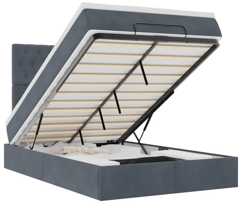 vidaXL Οθωμανικό κρεβάτι με στρώματα & LEDs Σκούρο γκρι Velvet