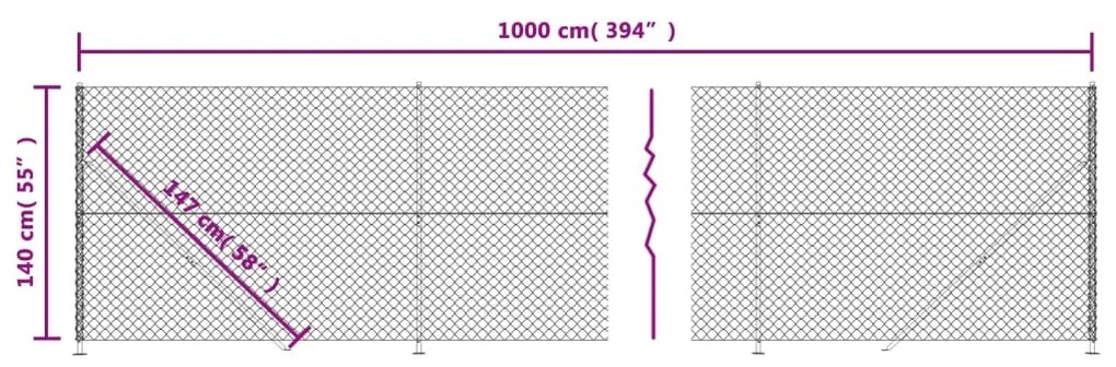 vidaXL Συρματόπλεγμα Περίφραξης Ανθρακί 1,4 x 10 μ. με Βάσεις Φλάντζα