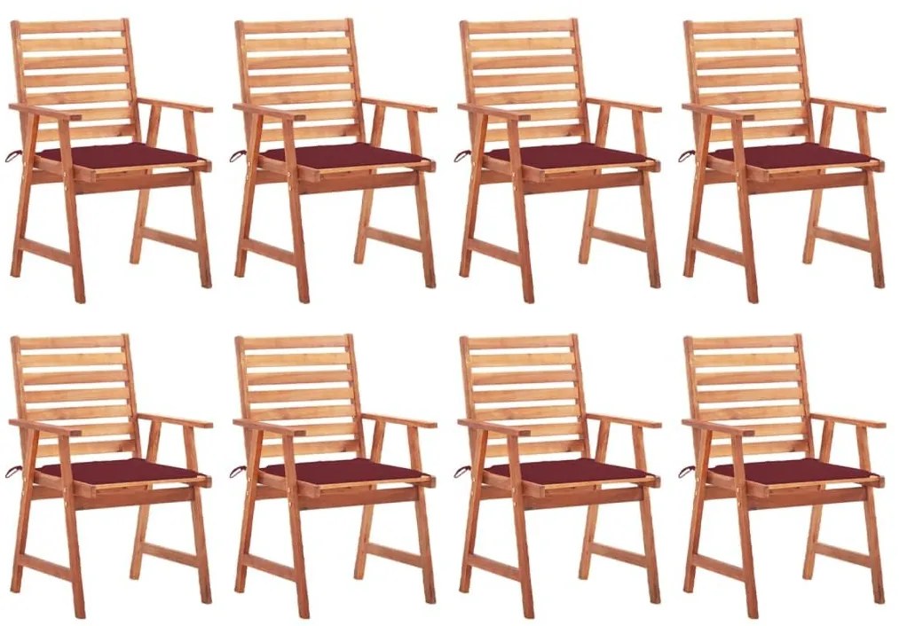 Καρέκλες Τραπεζαρίας Εξ. Χώρου 8 τεμ. Ξύλο Ακακίας με Μαξιλάρια - Κόκκινο