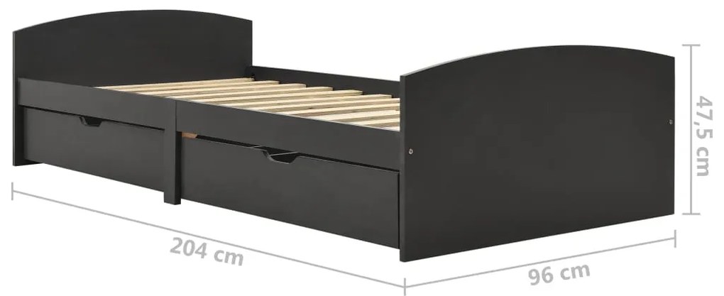 vidaXL Πλαίσιο Κρεβατιού 2 Συρτάρια Γκρι 90x200εκ. Μασίφ Ξύλο Πεύκου