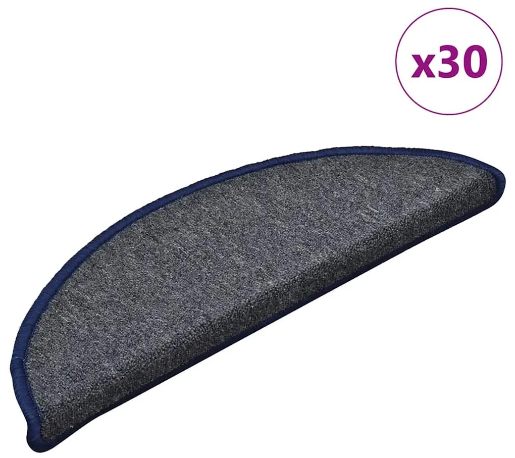 vidaXL Πατάκια Σκαλοπάτια 30 τεμ. Σκούρο Γκρι και Μπλε Ημίστρογγυλά 56x17x3 εκ.