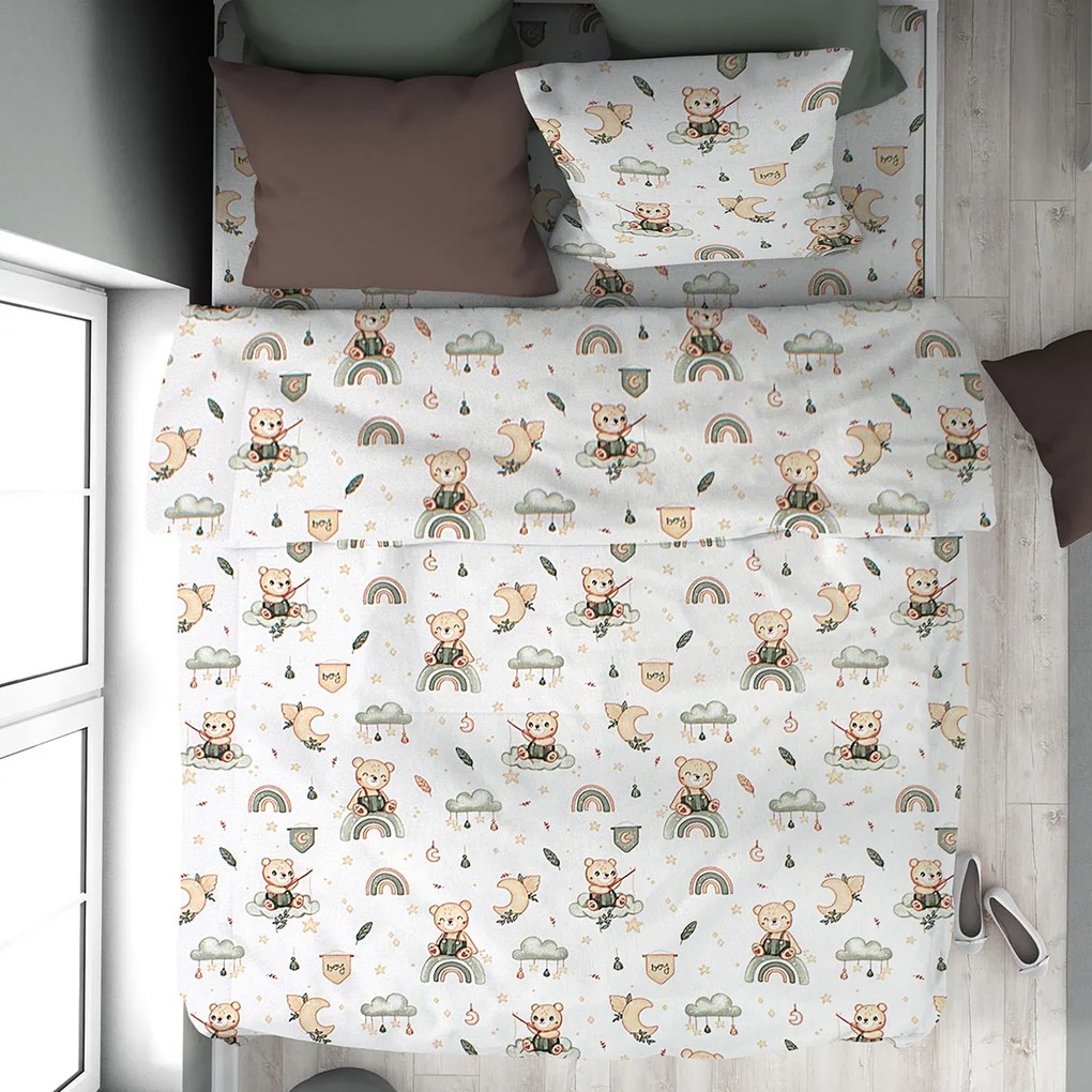 Σεντόνια Μονά (Σετ 3τμχ) Dimcol Cloudy Bear 581 White - Olive