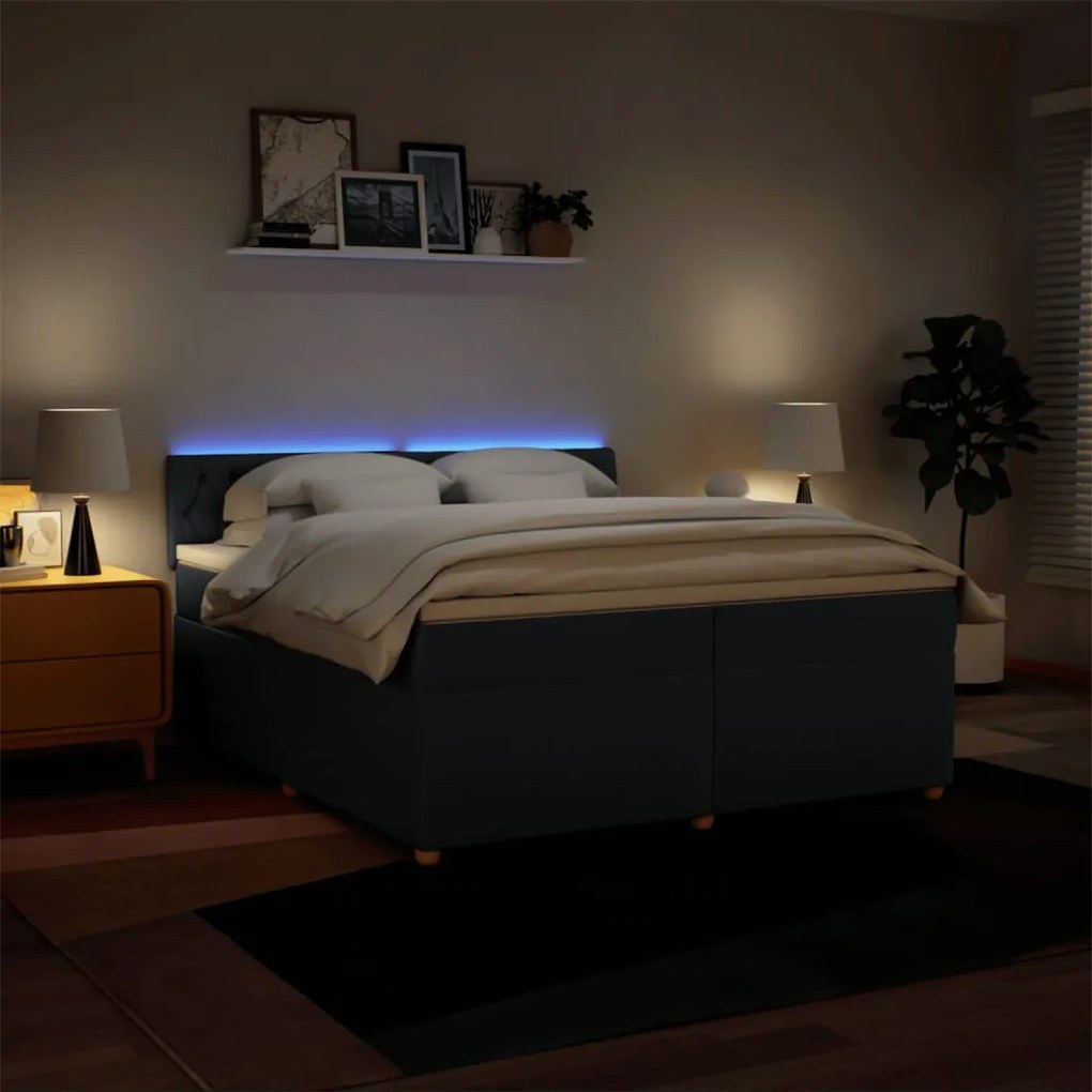 vidaXL Κρεβάτι Boxspring με Στρώμα Μπλε 200x200 εκ. Υφασμάτινο