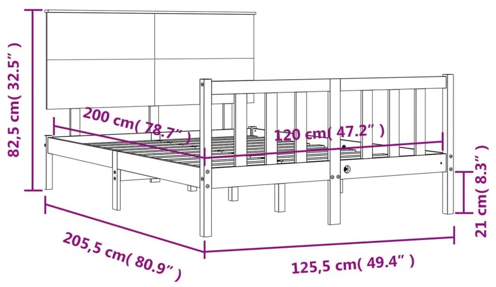 Σκελετός Κρεβατιού Χωρίς Στρώμα 120x200 εκ Μασίφ Ξύλο Πεύκου - Καφέ