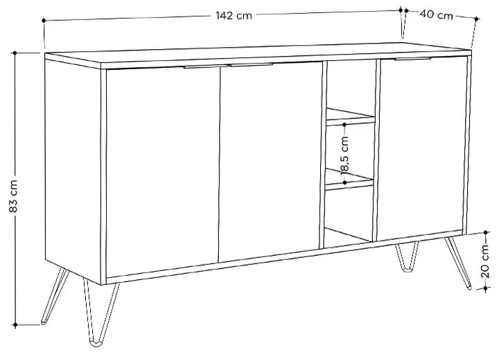 Μπουφές Clara pakoworld χρώμα light oak-ανθρακί 142x35.5x83εκ (1 τεμάχια)