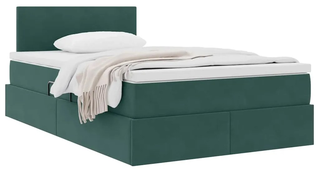 vidaXL Κρεβάτι Αποθήκης με στρώμα Σκούρο Πράσινο 120 x 200 cm Βελούδο