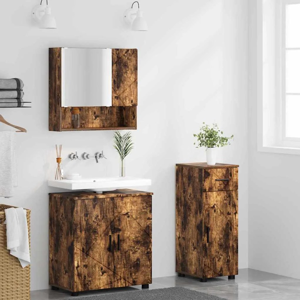 vidaXL Σετ Επίπλων Μπάνιου 3 pcs Καπνιστή δρυς 61 x 35 x 64 εκ.