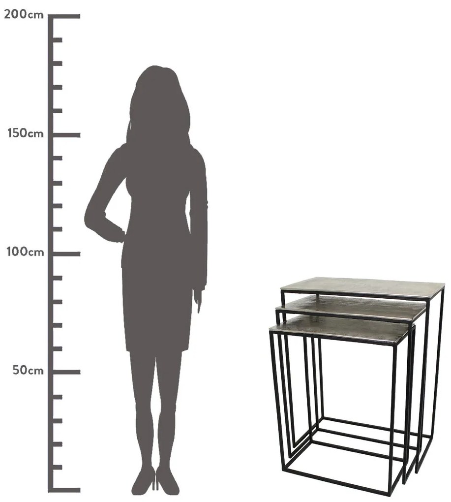 Τραπεζάκι ArteLibre Ασημί Αλουμίνιο 53x29x66cm Σετ 3Τμχ
