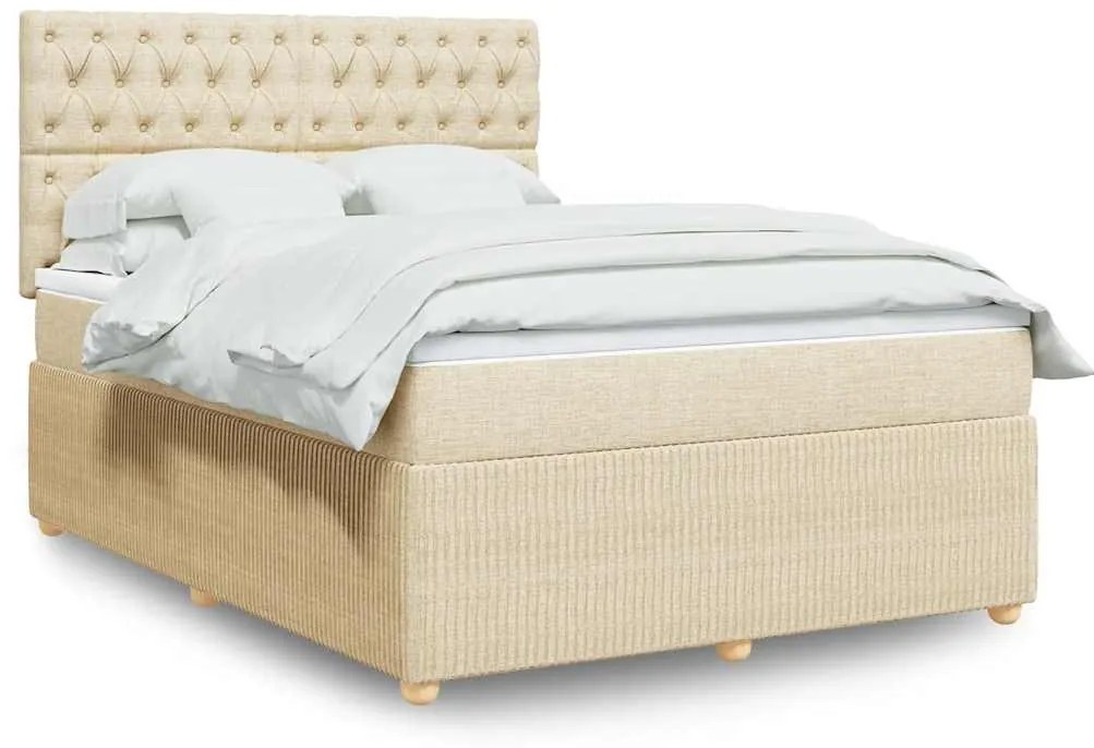 vidaXL Κρεβάτι Boxspring με Στρώμα Κρεμ 140x200 εκ. Υφασμάτινο