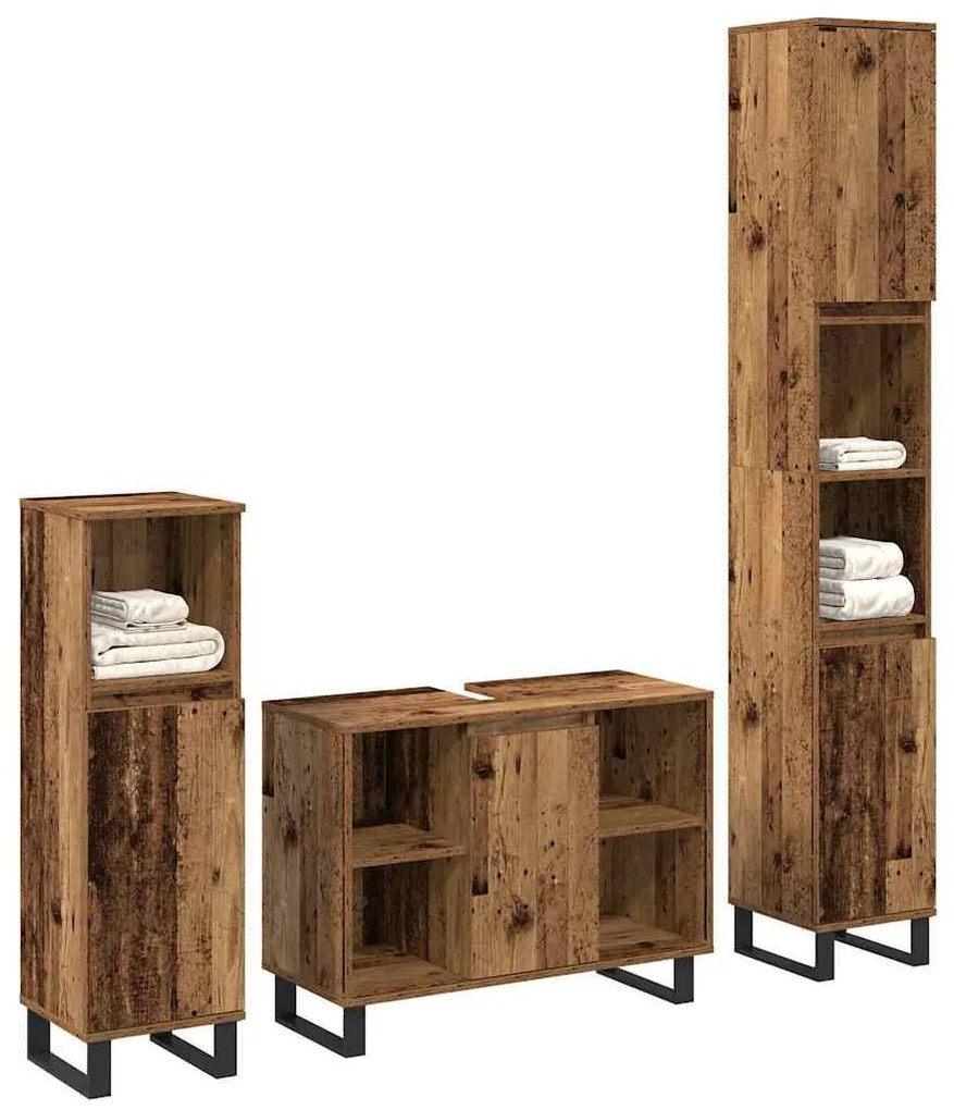 vidaXL Σετ Επίπλων Μπάνιου με αποθήκευση 3 pcs Καφέ 30 x 30 x 180 cm