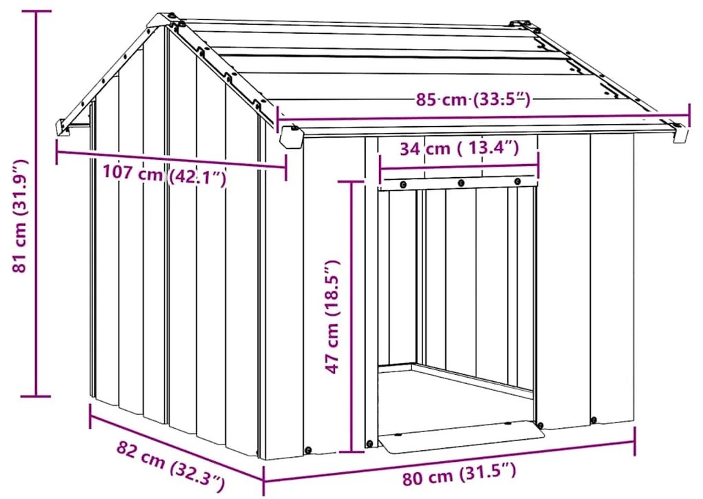 vidaXL Σπιτάκι σκύλου με οροφή 85x107x81 cm Γαλβανισμένος χάλυβας